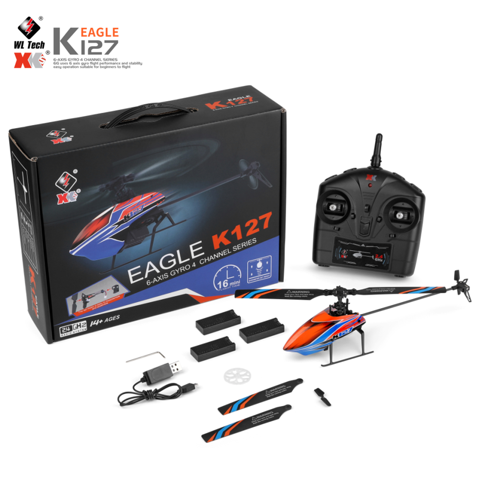 WLtoys XK K127 4CH 6-axis Gyro - Rc Helicopter Single Rotor 评论和价格